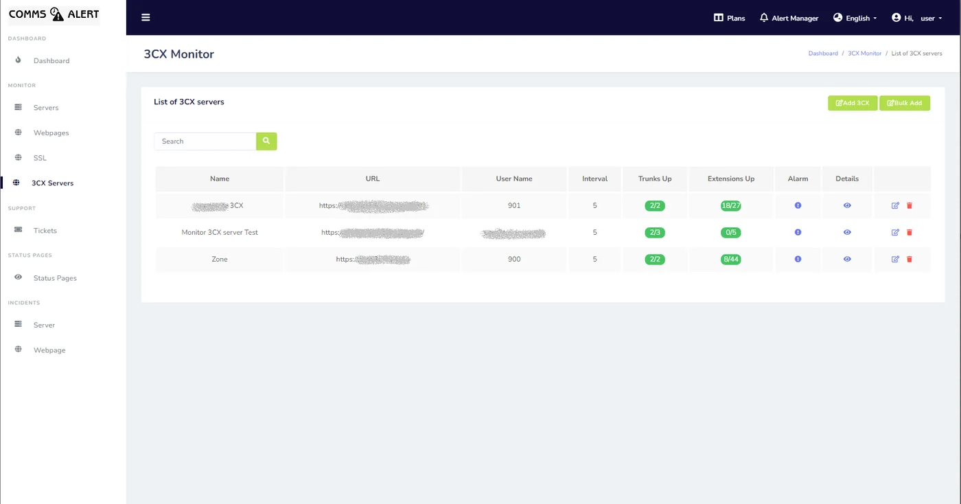 Fig 7.1 &mdash; The 3CX server list