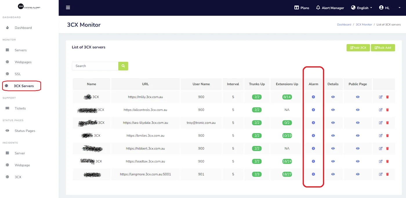 Fig 7.9 &mdash; The alarm events screen