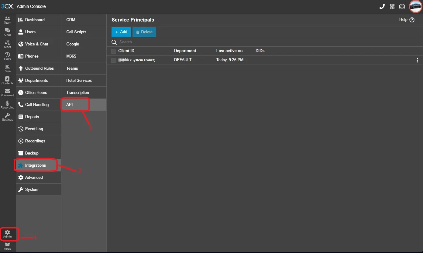 Fig 7.4 &mdash; Creating a 3CX API key