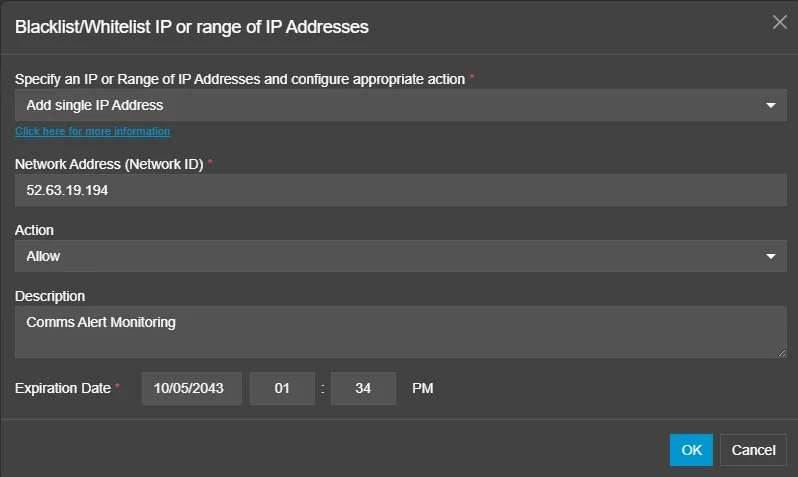 Fig 7.3 &mdash; Adding the CommsAlert IP