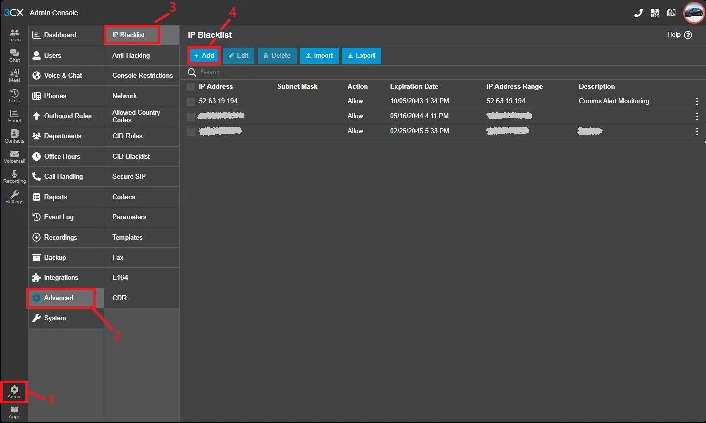 Fig 7.2 &mdash; The 3CX IP blacklist