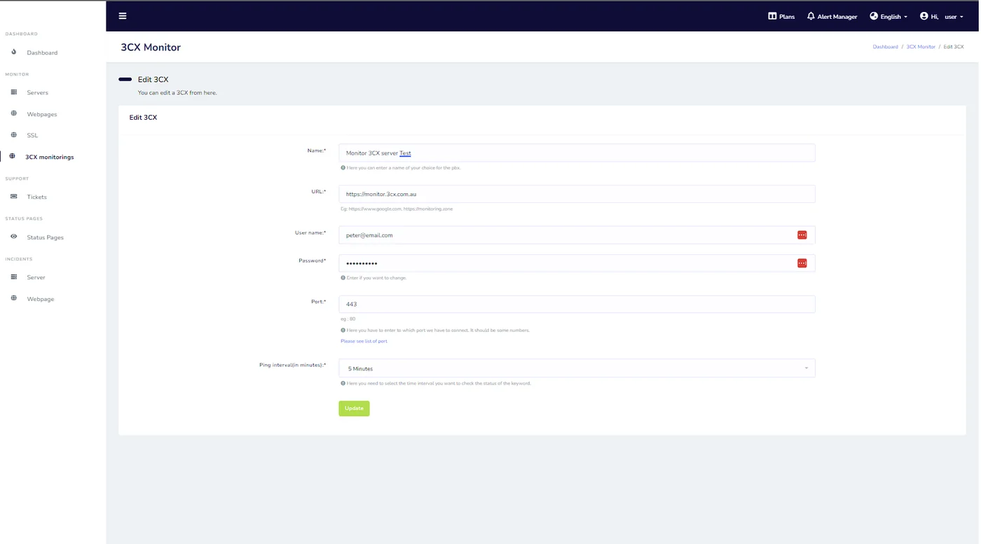 Fig 7.7 &mdash; Editing a 3CX server