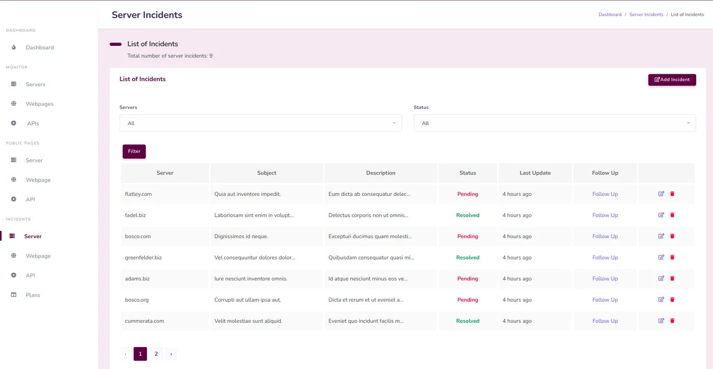 Fig 9.1 &mdash; The incidents list