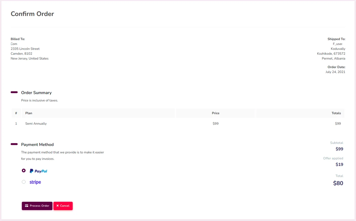 Fig 3.2 &mdash; Order confirmation