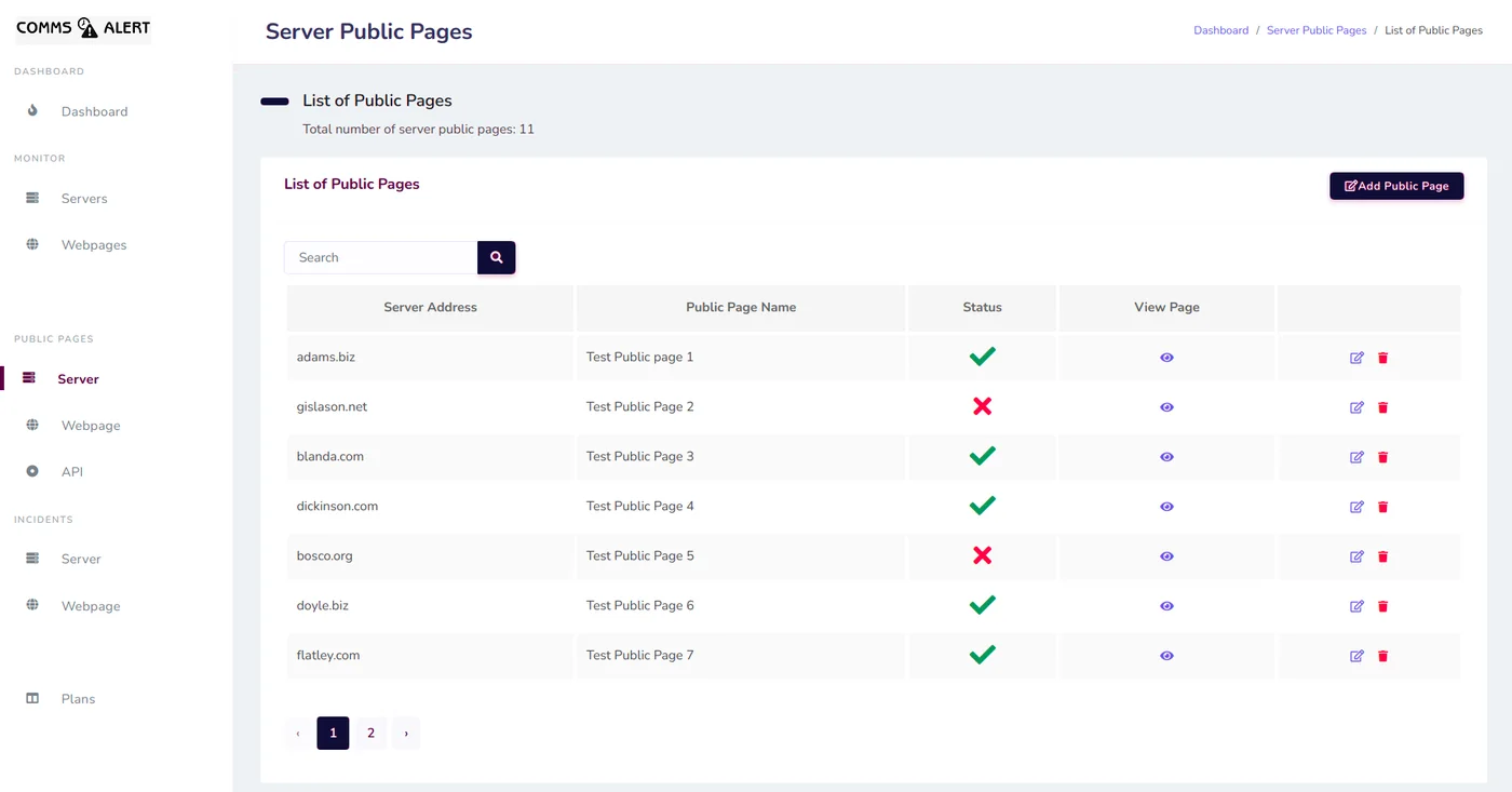 Fig 8.1 &mdash; The public pages list