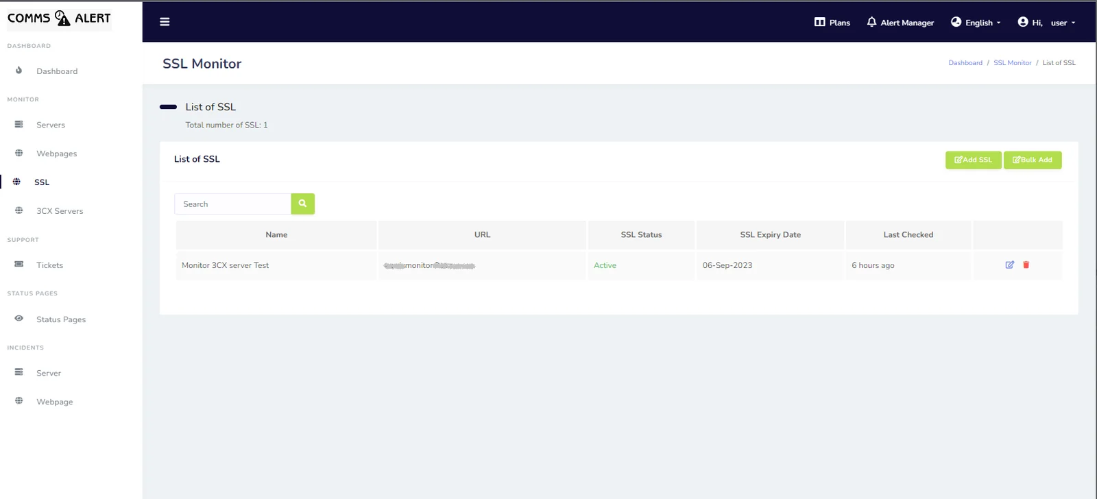 SSL certificate monitoring with expiry dates