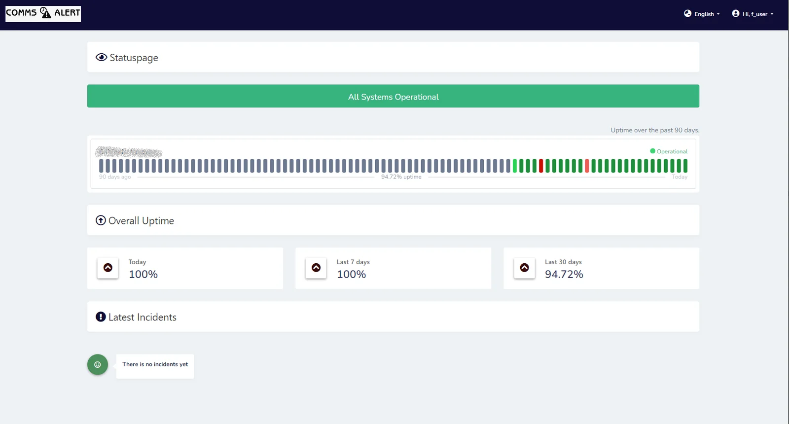 A public status page showing seven day uptime